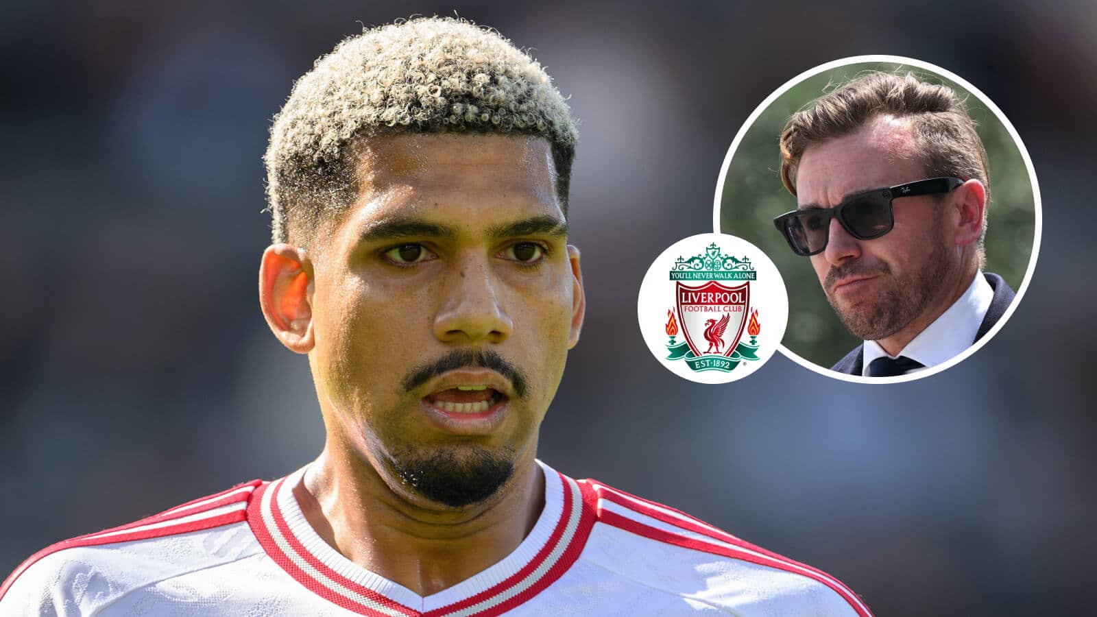 Liverpool defender Ronald Araujo and, inset, the club's sporting director Julian Ward next to the Liverpool FC badge