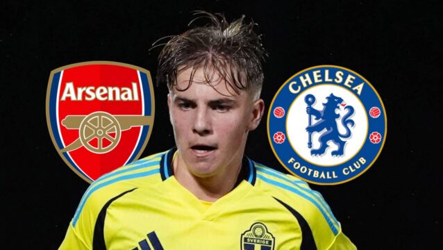 Arsenal badge, Oliver Mansson and Chelsea badge - copyright TEAMtalk