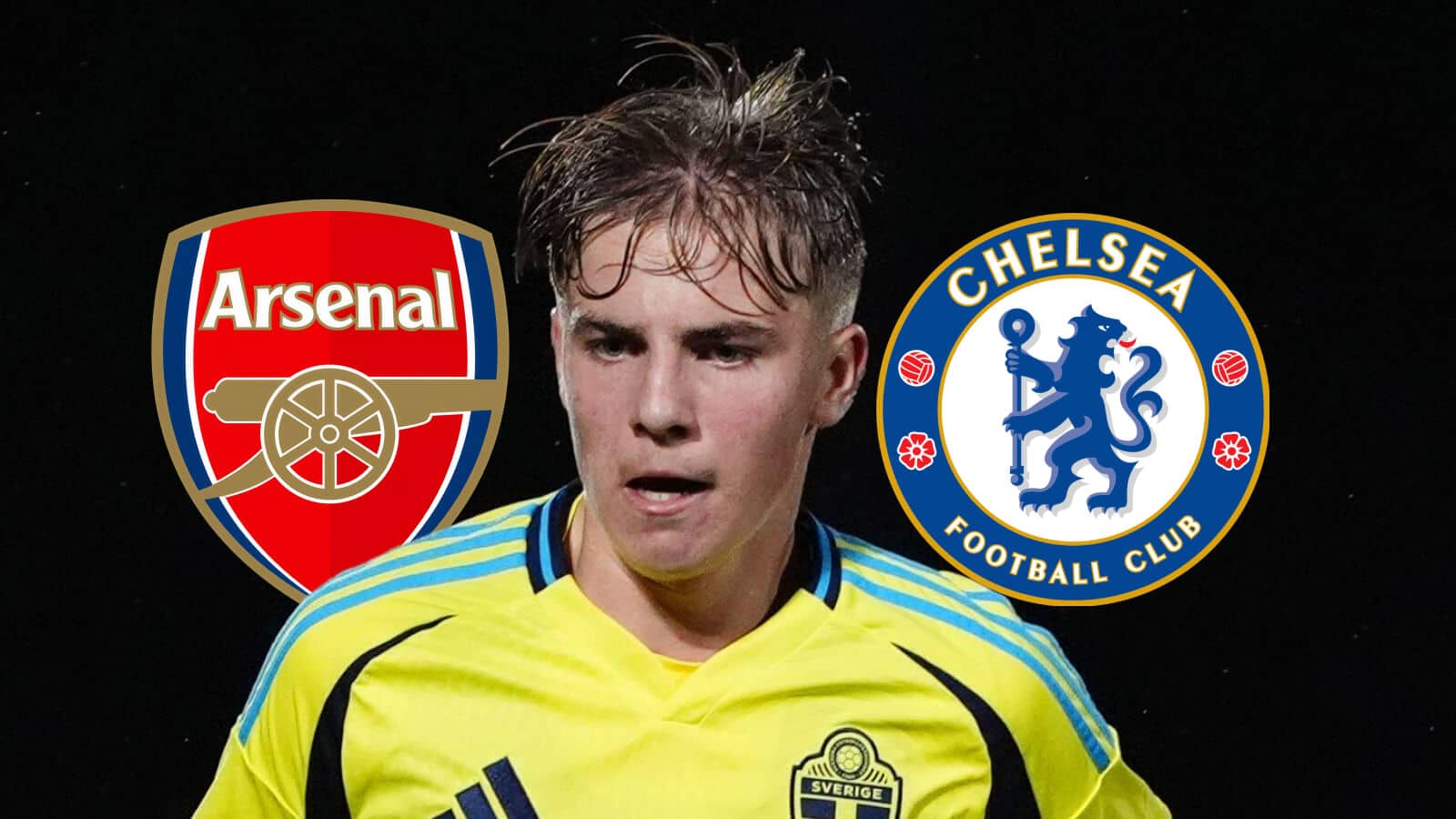 Arsenal badge, Oliver Mansson and Chelsea badge - copyright TEAMtalk