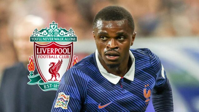 France international defender Pierre Kalulu, Liverpool badge