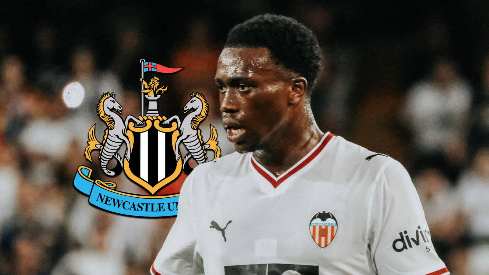 Valencia's David Otorbi with Newcastle badge