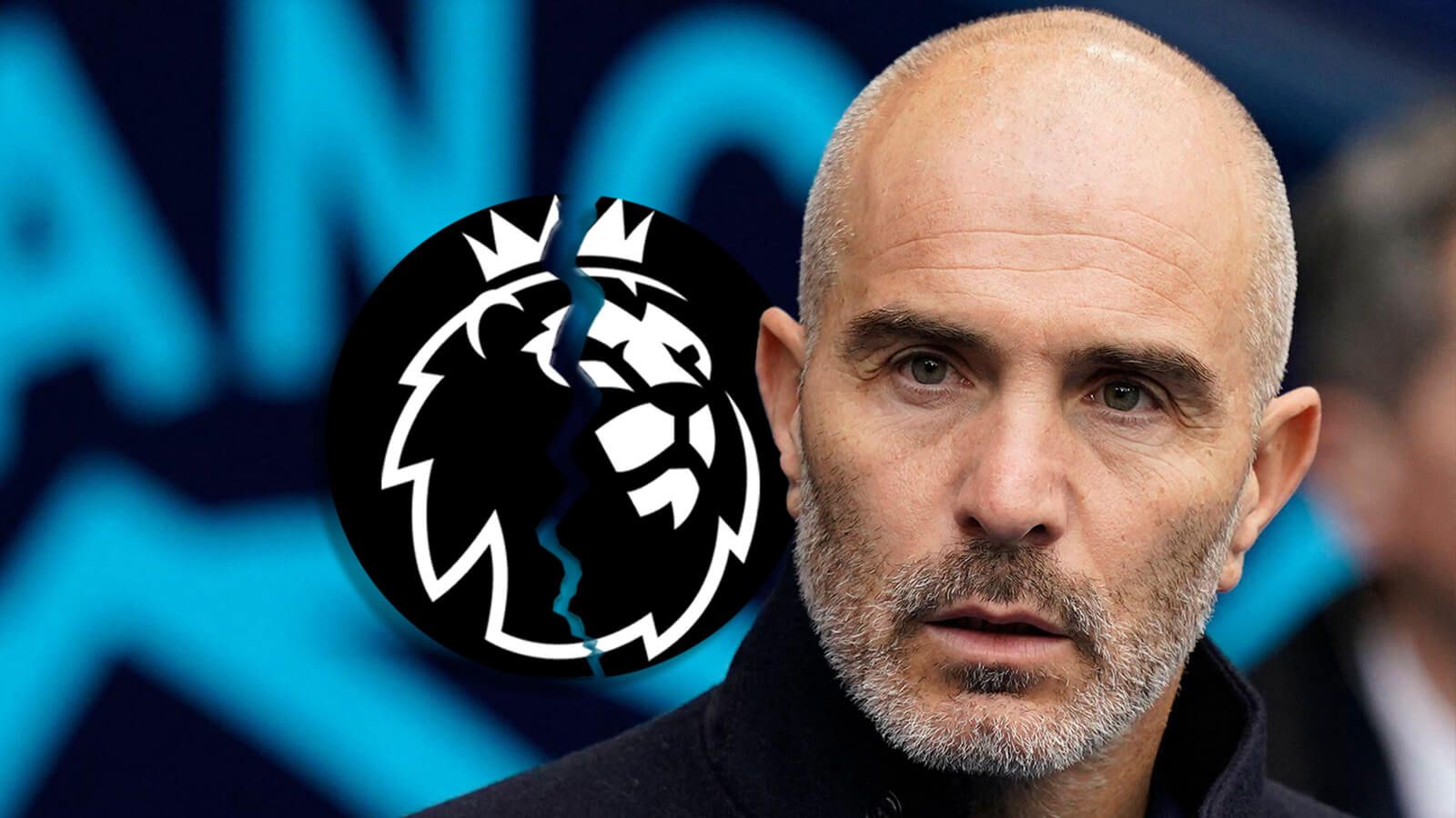 Enzo Maresca with a cracked Premier League badge.
