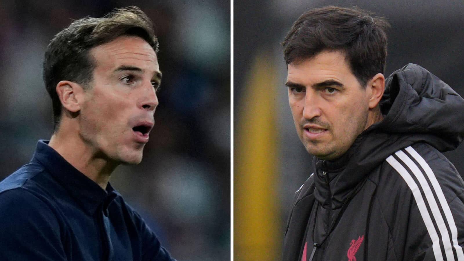 Split image of Villarreal manager Inigo Perez and Liverpool manager Andoni Iraola - copyright TEAMtalk