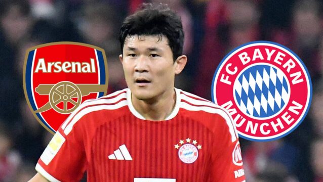 Arsenal badge, Kim Min-jae and Bayern Munich badge - copyright TEAMtalk