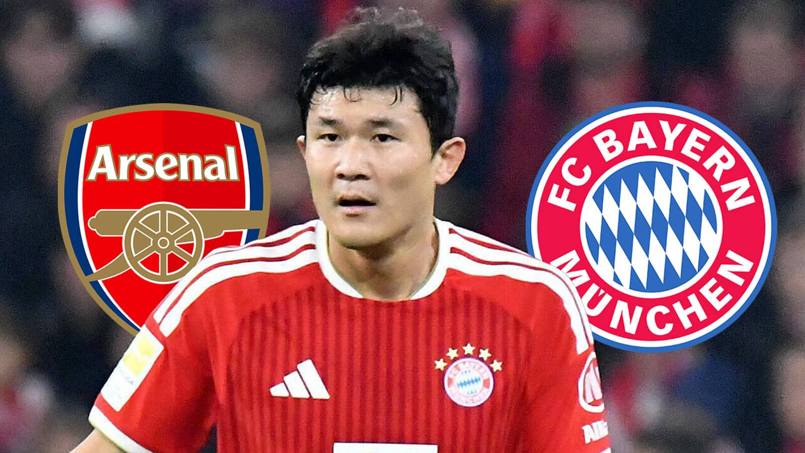 Arsenal badge, Kim Min-jae and Bayern Munich badge - copyright TEAMtalk