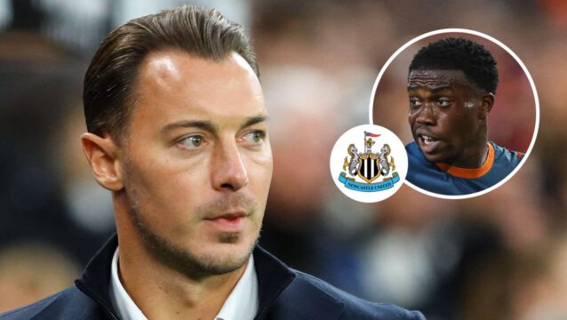 Matthias Jaissle, David Otorbi with Newcastle badge