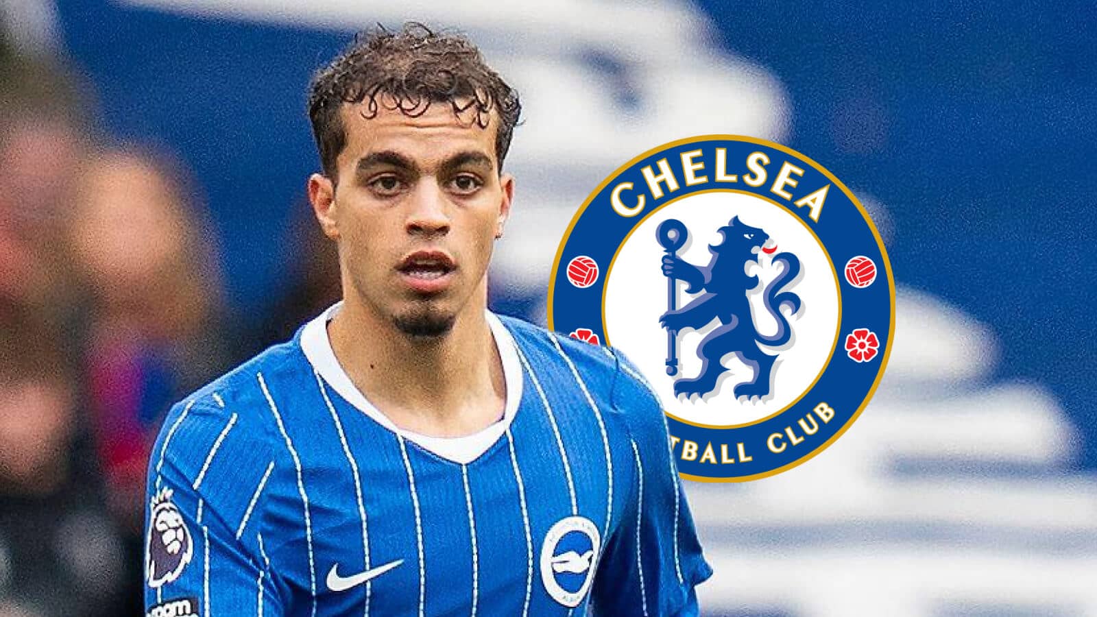 Brighton star Yasin Ayari with a Chelsea badge