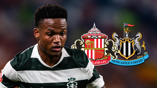 Sporting CP star Geny Catamo with Sunderland and Newcastle badges