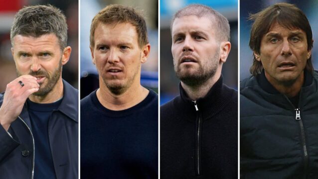 Manchester United boss Michael Carrick and the candidates to replace him: Julian Nagelsmann, Fabian Hurzeler and Antonio Conte