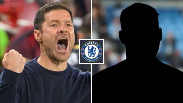 Split image of Chelsea manager Xabi Alonso and a shadow, with the Chelsea badge in between - copyright TEAMtalk