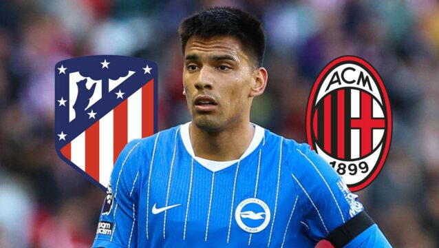Brighton's Diego Gomez with Atletico Madrid, Milan badges
