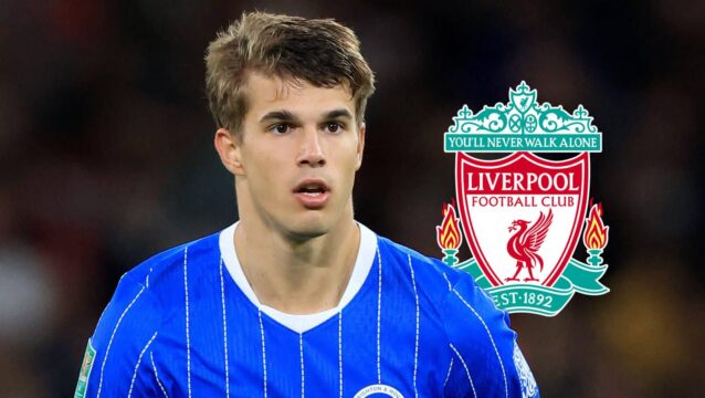 Brighton star Luka Vuskovic with a Liverpool badge