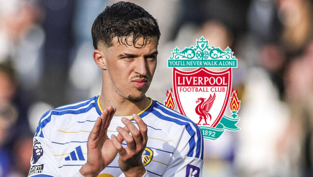 Leeds United star Tarik Muharemovic with a Liverpool badge