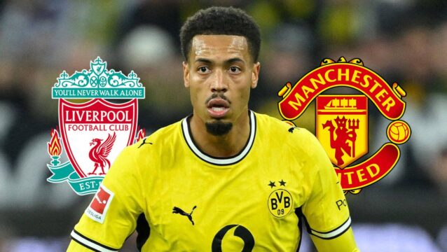 Borussia Dortmund midfielder Felix Nmecha, Liverpool, Man Utd badges