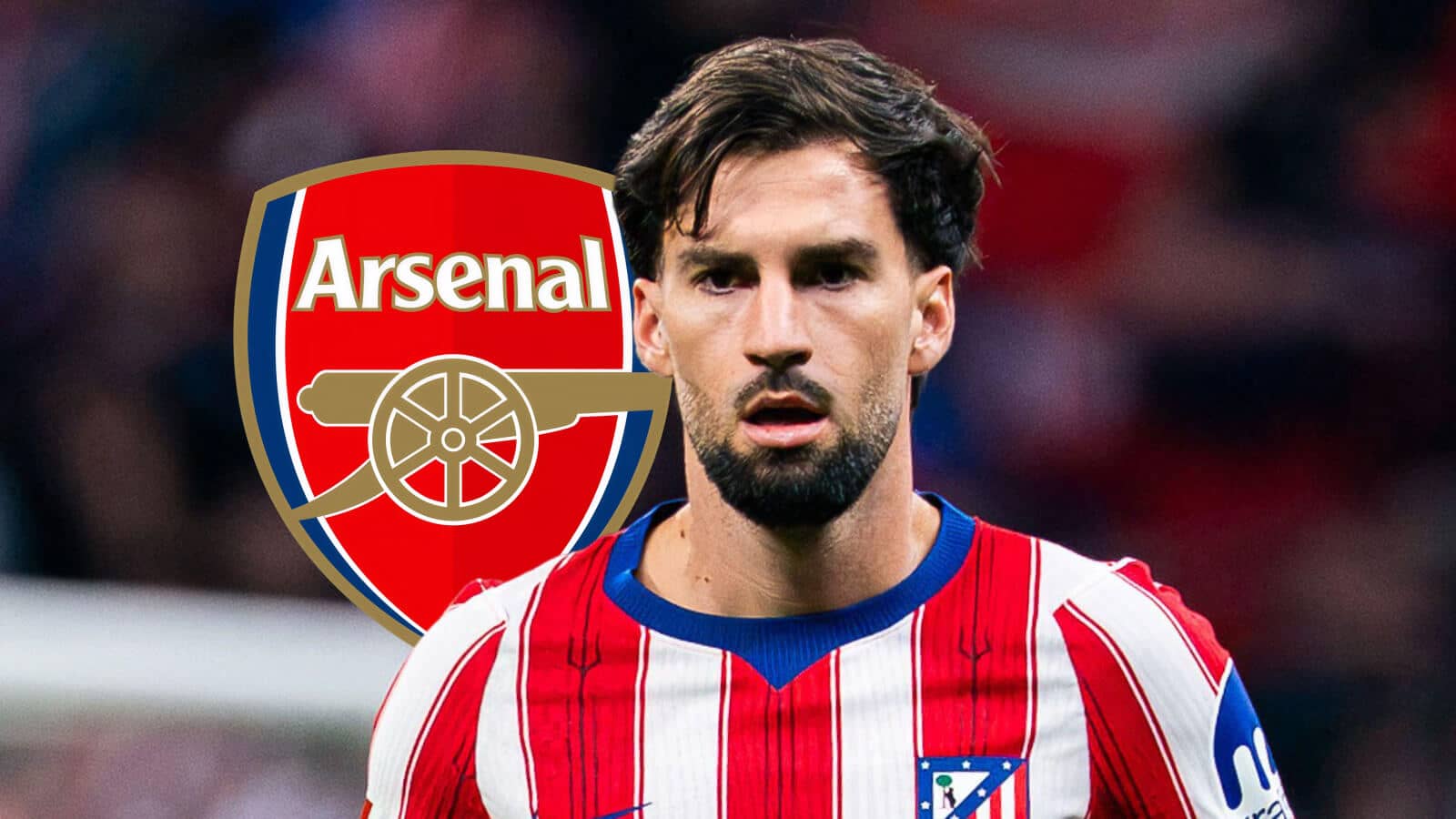 Atletico Madrid attacker Alex Baena, Arsenal badge