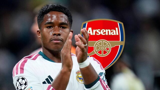 Real Madrid striker Endrick, Arsenal badge