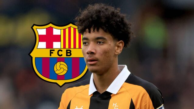 Hull City defender Lucas Herrington, Barcelona badge